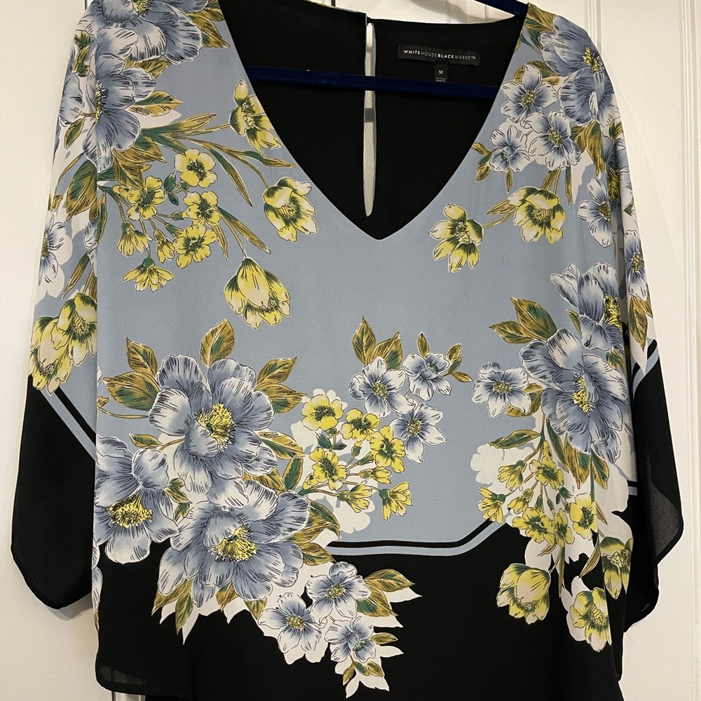 White House Black Market Blue & Yellow  Dolman Sleeve Blouse